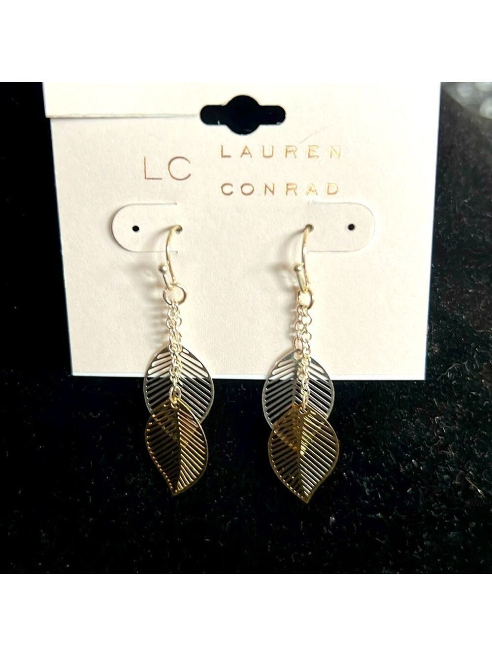 Fashion Earrings, Hook Back, Leaf, Silver-tone & Gold-tone